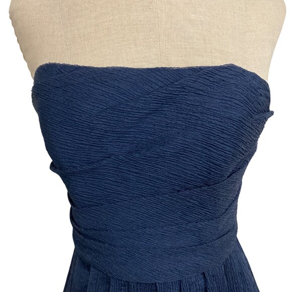 Vera Wang White Navy Strapless Pleated Chiffon Dress Sz 6 Elegant Design - Picture 5 of 11